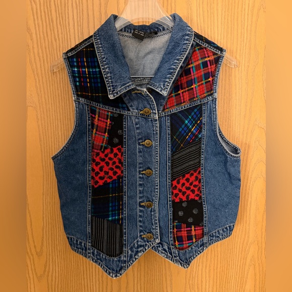 Carole Little Jackets & Blazers - Vintage Carole Little Sport Denim Vest Colorful Multicolor Patchwork Size M
